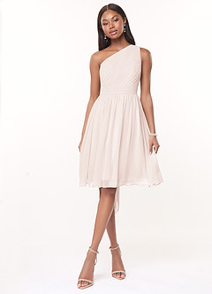 Azazie Katrina Bridesmaid Dresses Rose Petal A-Line One Shoulder Chiffon Dress image1