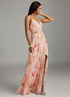 Azazie Davis Bridesmaid Dresses Abstract Bouquet Floral A-Line V-Neck Chiffon Dress image4