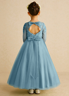 Azazie Precious Flower Girl Dresses Moody Blue A-Line Lace Tulle Dress image1