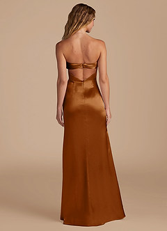 Azazie Leonis Bridesmaid Dresses Copper Mermaid Pleated Metallic Satin Convertible Dress image6