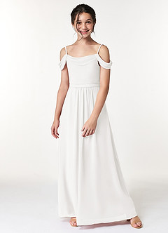 Azazie Alivia Junior White A-Line Off the Shoulder Chiffon Dress image5