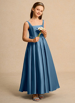 Azazie Mochi Girl vestidos de niña de las flores Vestido de Bermudas de Satin Mate de Princesa con Plisado image4