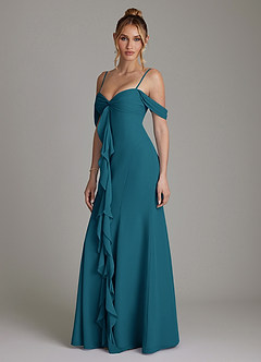 Azazie Karmela Bridesmaid Dresses Ink Blue A-Line Off the Shoulder Chiffon Dress image5