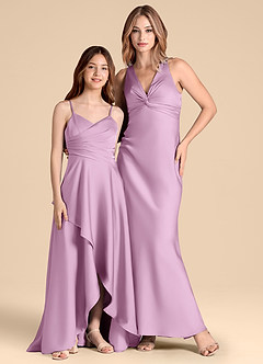 Azazie Prisha Junior Linia A Pofałdowany Satyna elastyczna Długość podłogi Młodsza druhna Sukienka image3