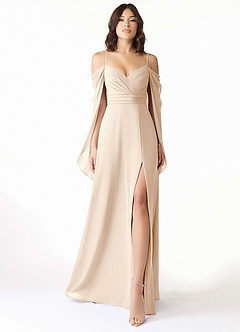 Azazie Cienna Bridesmaid Dresses White Alabaster A-Line Long Sleeve Chiffon Dress image1