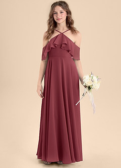 Azazie Tessabelle Junior Vestido de Merlot de Gasa de Corte En A con Vestidos sin tirantes image4