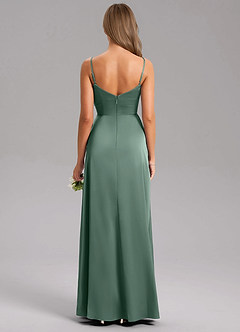 Azazie Azuree At-home Try On Dresses Dusty Sage A-Line Pleated Stretch Satin Dress image2