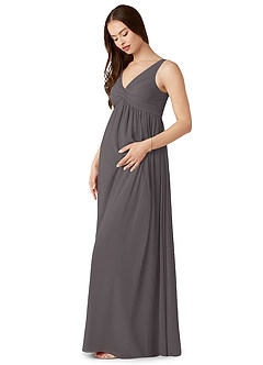 Azazie Yetta Maternity Bridesmaid Dresses A-Line V-Neck Gathered Chiffon Floor-Length Dress image4