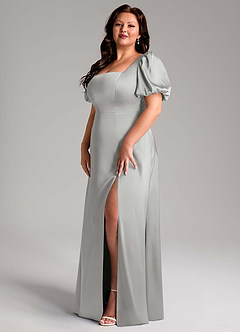 Azazie Fyona Bridesmaid Dresses Silver A-Line Pleated Stretch Satin Dress image10