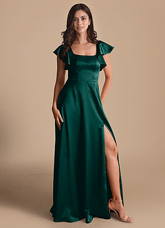 Azazie Bondi Bridesmaid Dresses Pine A-Line Bow Metallic Satin Dress image5