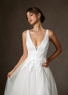 Azazie Goddess Wedding Dresses Diamond White A-Line V-Neck Sequins Tulle Dress image6