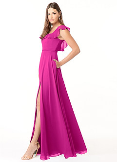 Azazie Jinny Brautjungfernkleider A-Linie Quadratischer Ausschnitt Gerüscht Chiffon Kleid Fuchsia image5