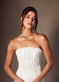 Azazie Lewena Hochzeitskleider Meerjungfrau-Linie Spitze Satin mit Krepprücken Kleid Diamantweiß image3