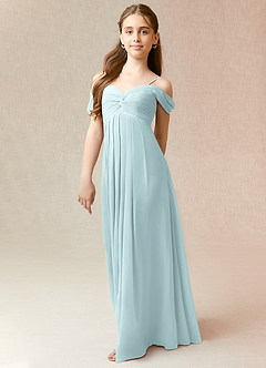 Azazie Kaitlynn Junior Mist A-Line Off the Shoulder Chiffon Dress image4