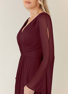 Azazie Teraso Mother of the Bride Dresses Cabernet A-Line Pleated Mesh Dress image5