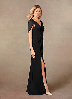Azazie Luisa Mother of the Bride Dresses Black Mermaid V-Neck Pleated Mesh Dress image4