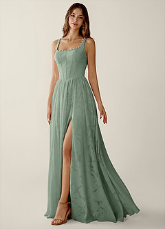 Megan Aloe Grün Spitzen-A-Linien-Abendkleid image5