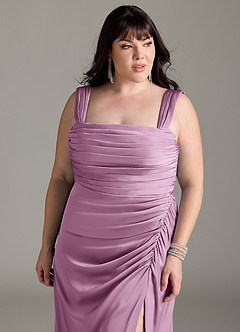 Azazie Jesaphine Bridesmaid Dresses Wisteria Sheath Bow Stretch Satin Dress image12