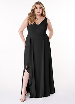 Azazie Kori Bridesmaid Dresses Black A-Line Pleated Chiffon Dress image6