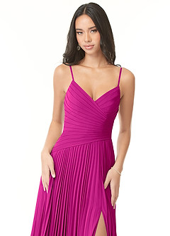 Azazie Vini Vestidos de damas de honor Vestido de Fucsia de Gasa de Corte en A con Cuello en V Plisado image5