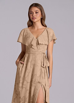Azazie Lainey Bridesmaid Dresses Champagne A-Line with Pockets Floral Burnout Dress image7