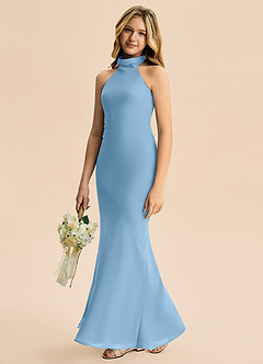 Azazie Velli Junior Meerjungfrau-Linie Hoher Kragen Chiffon Kleid Stahlblau image4