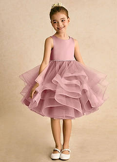 Azazie Tinie Robe Demoiselle D'honneur Fillette Robe Princesse en Tulle Nœud Rose Poussiéreuse image3