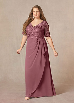 Azazie Amedeus Mother of the Bride Dresses Desert Rose A-Line V-Neck Lace Chiffon Dress image3