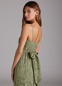 Azazie Nathalia Bridesmaid Dresses Pistachio A-Line Bow Floral Burnout Dress image6