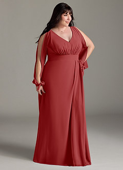 Azazie Matilda Bridesmaid Dresses Rust A-Line Long Sleeve Chiffon Dress image12