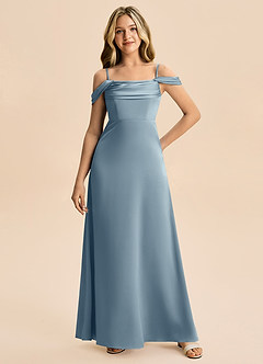 Azazie Lettie Junior A-Line Off-Shoulder Stræk satin Gulv-længde Junior brudepige Kjole image4