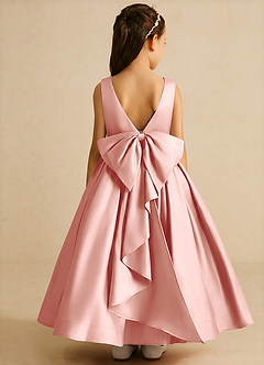 Azazie Cailee Flower Girl Dresses Rosette Ball-Gown Pleated Matte Satin Dress image1