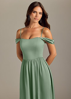 Azazie Calianna Bridesmaid Dresses Matcha A-Line Off the Shoulder Stretch Satin Convertible Dress image3