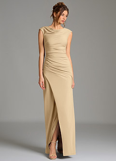 Azazie Chantal Bridesmaid Dresses Champagne Mermaid Pleated Premium Stretch Jersey Dress image6