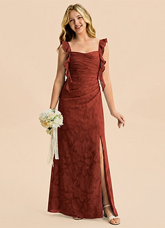 Azazie Jessamine Junior Terracotta Mermaid Sweetheart Neckline Floral Burnout Dress image1