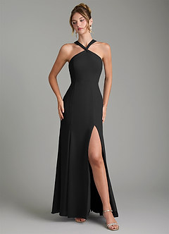 Azazie Rue Bridesmaid Dresses Black A-Line Halter Chiffon Dress image4