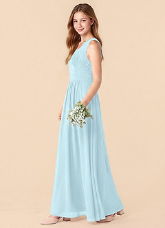 Azazie Skyla Junior Cloud Blue A-Line Pleated Chiffon Dress image6