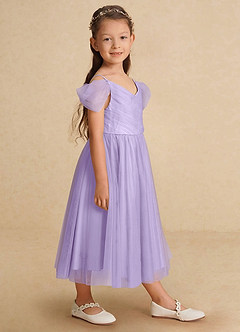 Azazie Lizzette Flower Girl Dresses Lilac A-Line Ruched Tulle Dress image1