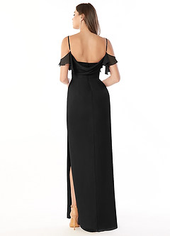 Azazie Emeralda Bridesmaid Dresses Black Sheath Off the Shoulder Chiffon Dress image2