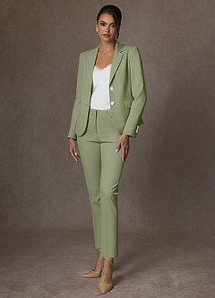 front Whitney Pistachio Structured Stretch Full Length Pants Suit