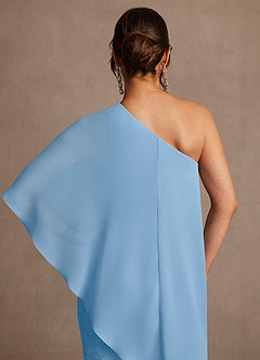 Azazie Wilma Mère de la mariée Robes Robe Fourreau en Blumen-Burnout Une épaule Poudre Bleue image7