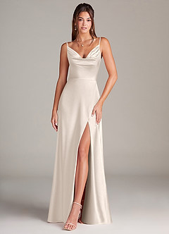 Azazie Sarella Bridesmaid Dresses White Alabaster A-Line Pleated Stretch Satin Dress image1