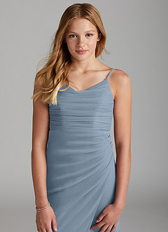 Azazie Deandra Junior Dusty Blue Sheath Stretch Chiffon Dress image6