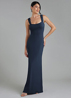Azazie Ariel Bridesmaid Dresses Dark Navy Mermaid Square Neckline Premium Stretch Jersey Dress image2