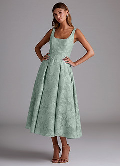 Azazie Amalie Bridesmaid Dresses Agave A-Line Pleated Floral Burnout Dress image1