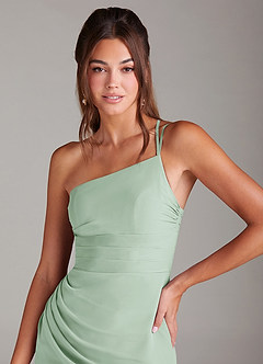 Azazie Eren Bridesmaid Dresses Agave Sheath One Shoulder Chiffon Dress image6