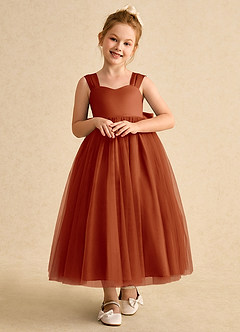 Azazie Chickadee Flower Girl Dresses Paprika Ball-Gown Sweetheart Neckline Matte Satin Dress image5