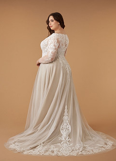Azazie Essy Wedding Dresses Diamond White Nude A-Line V-Neck Sequins Tulle Dress image9