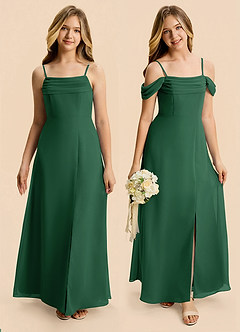 Azazie Lilly Junior Dark Green A-Line Pleated Chiffon Dress image1