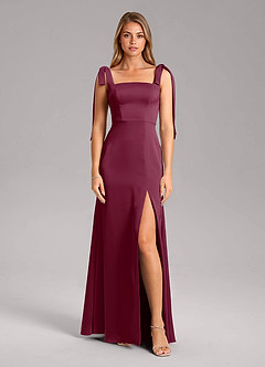 Azazie Frostine Brautjungfernkleider A-Linie Schleifen Stretch-Satin Kleid Maulbeerrot image5